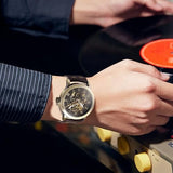 Men's Steampunk Bronze Skeleton Self-Winding Automatic Mechanical Brown Leather Wrist Watch