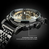 Square Retro Mechanical Watch Self-Wind Carved, Skeleton Automatic Watches Vintage Leather Strap Wristwatch