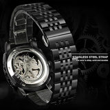 Square Retro Mechanical Watch Self-Wind Carved, Skeleton Automatic Watches Vintage Leather Strap Wristwatch