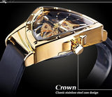 Automatic Mechanical Watch with Triangle Dial, Luminous Self Winding Watches Stainless Steel Bracelet or Soft Silicone Strap