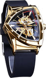 Automatic Mechanical Watch with Triangle Dial, Luminous Self Winding Watches Stainless Steel Bracelet or Soft Silicone Strap